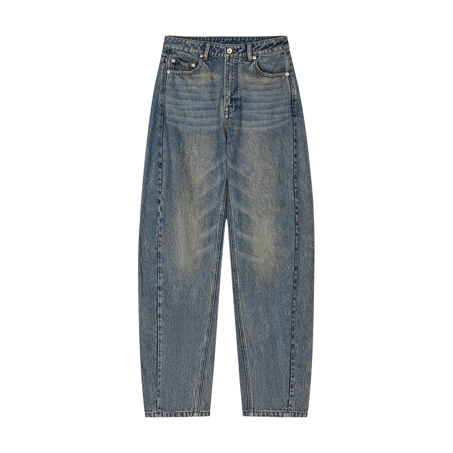 Washed Tencel denim jeans with curved blade cut