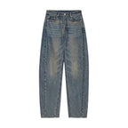 Washed Tencel denim jeans with curved blade cut