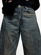 Washed Tencel denim jeans with curved blade cut