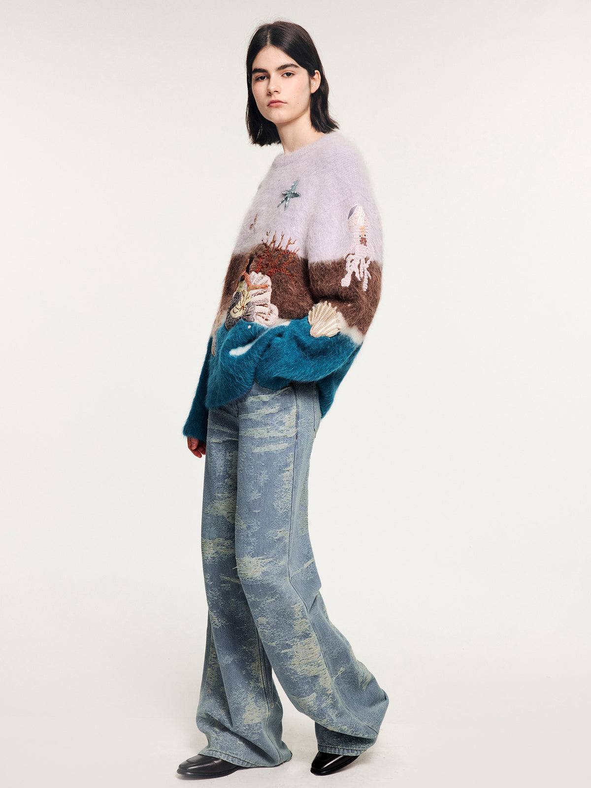 Jacquard denim jeans