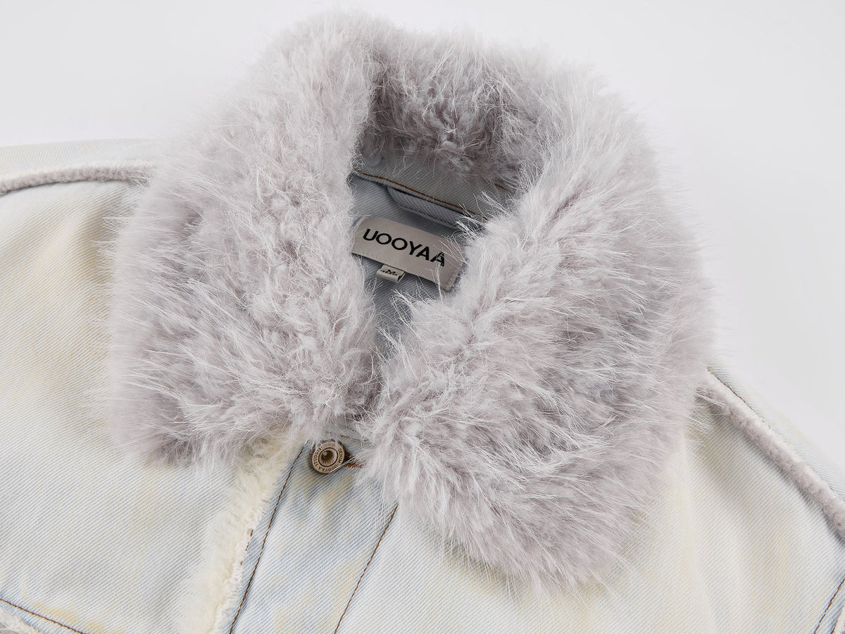 Faux fur panelled denim jacket