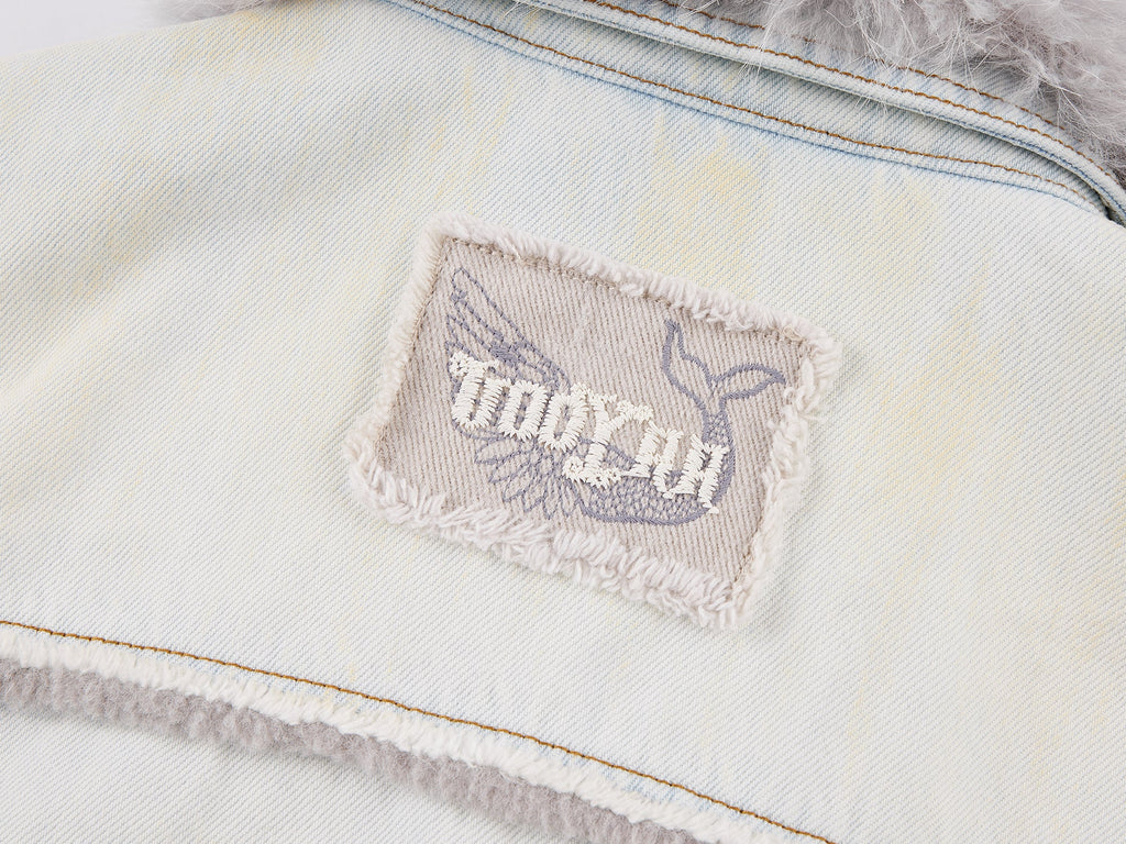 Faux fur panelled denim jacket