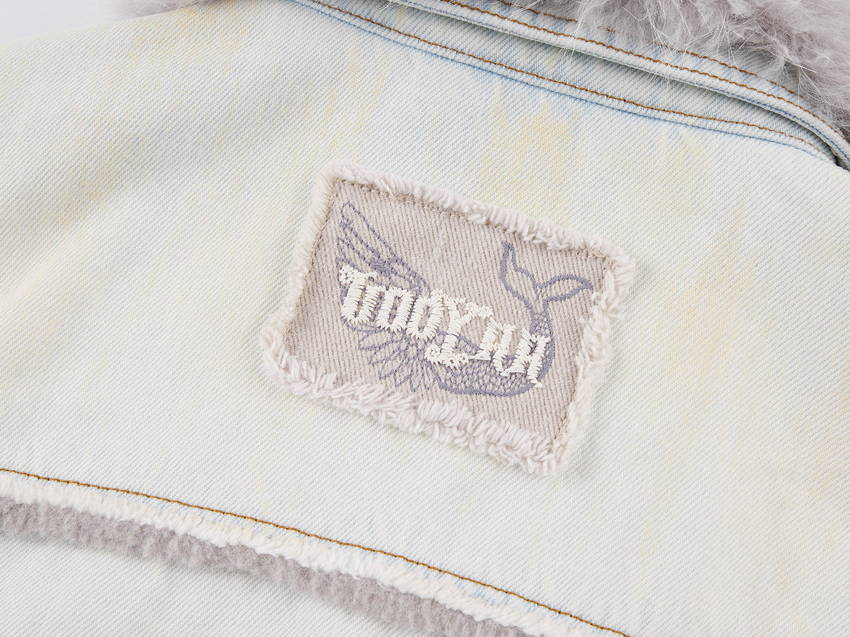 Faux fur panelled denim jacket
