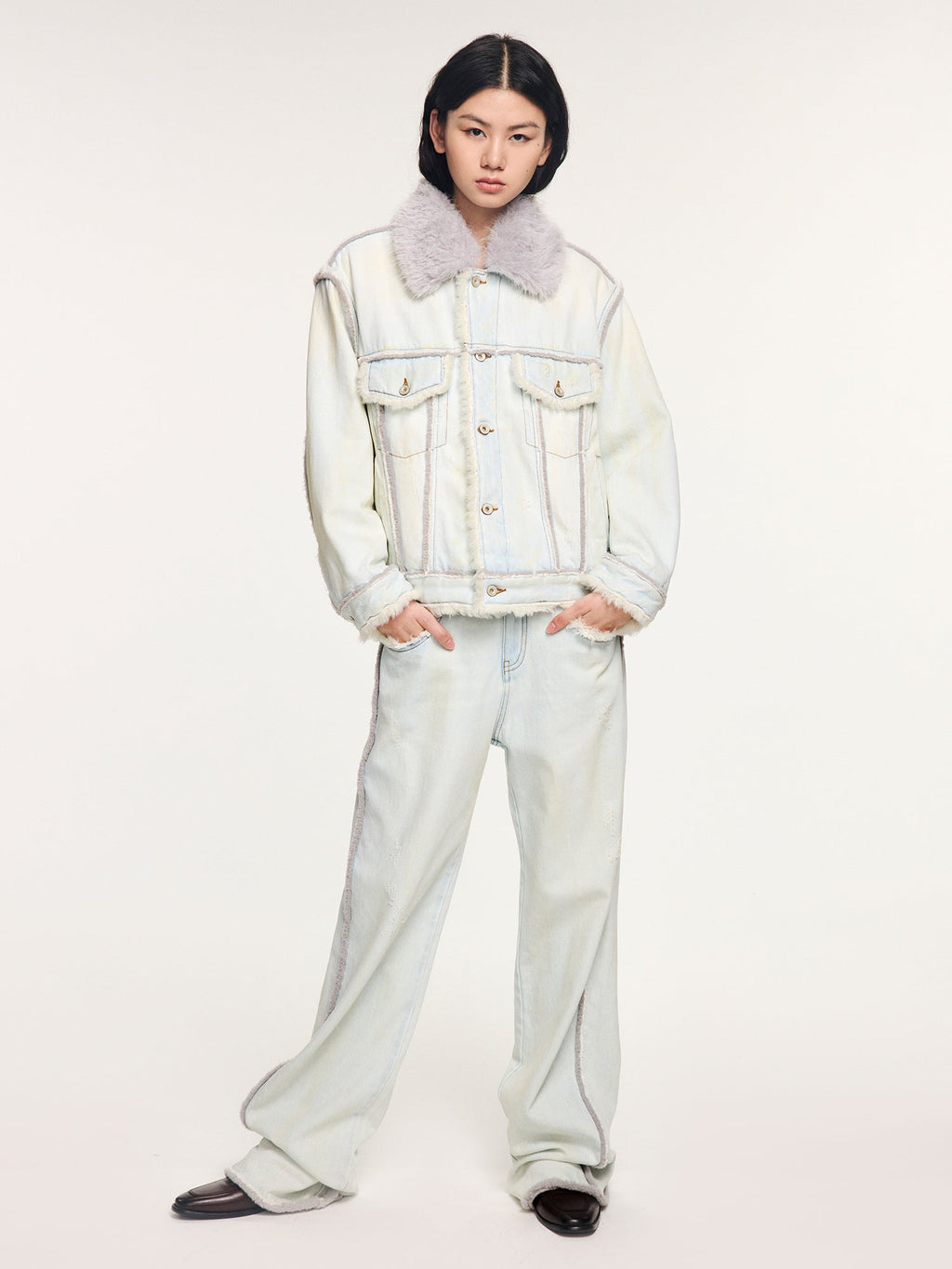 Faux fur panelled denim jacket