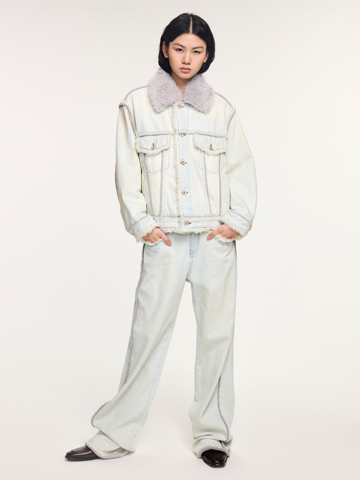 Faux fur panelled denim jacket