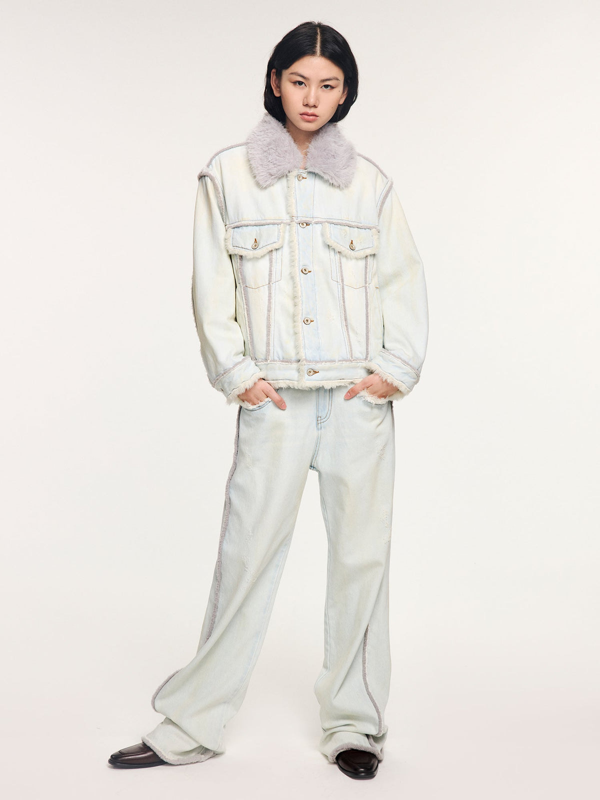Faux fur panelled denim jacket