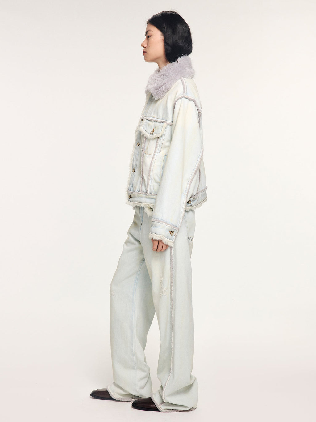 Faux fur panelled denim jacket