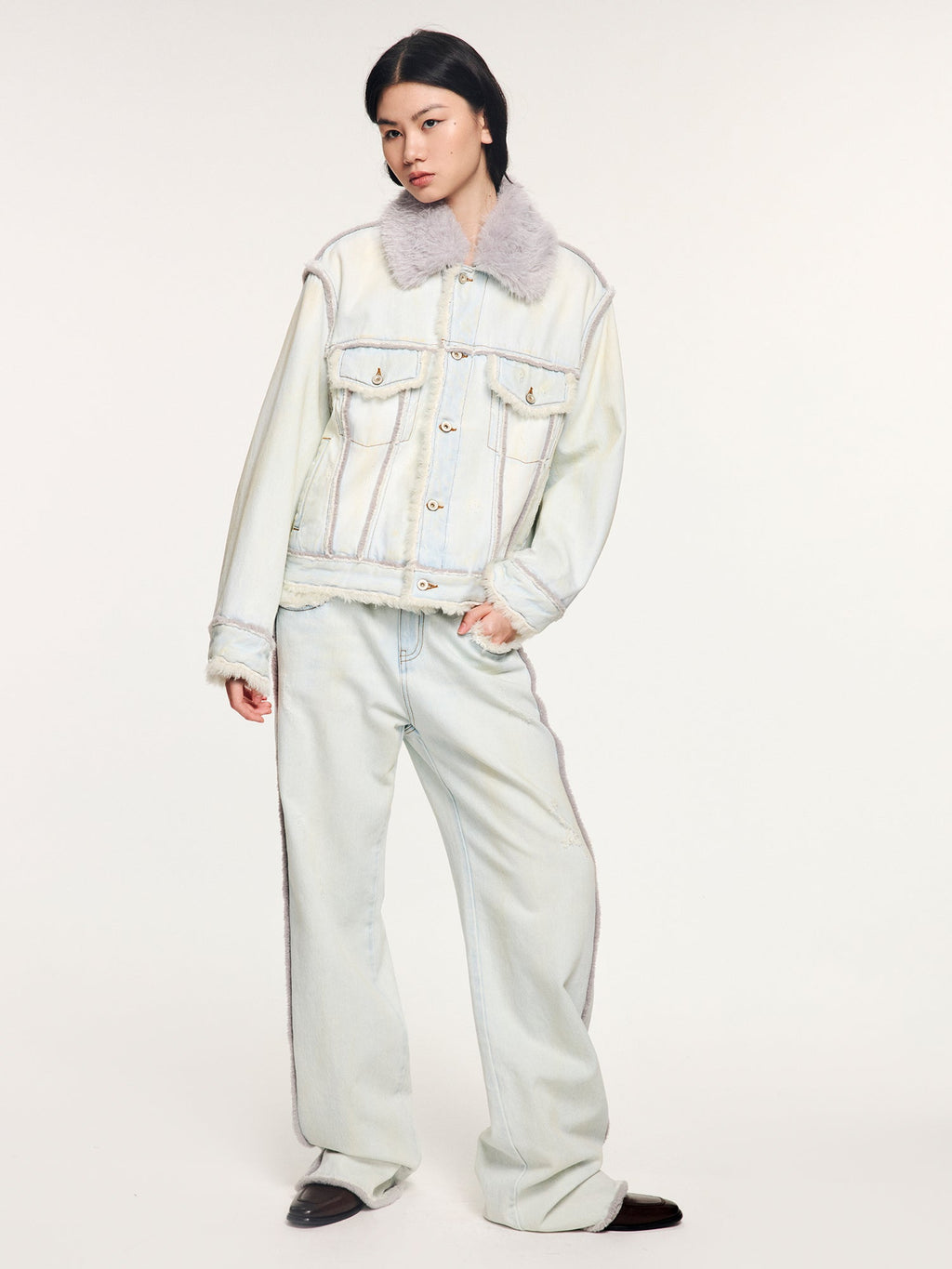 Faux fur panelled denim jacket