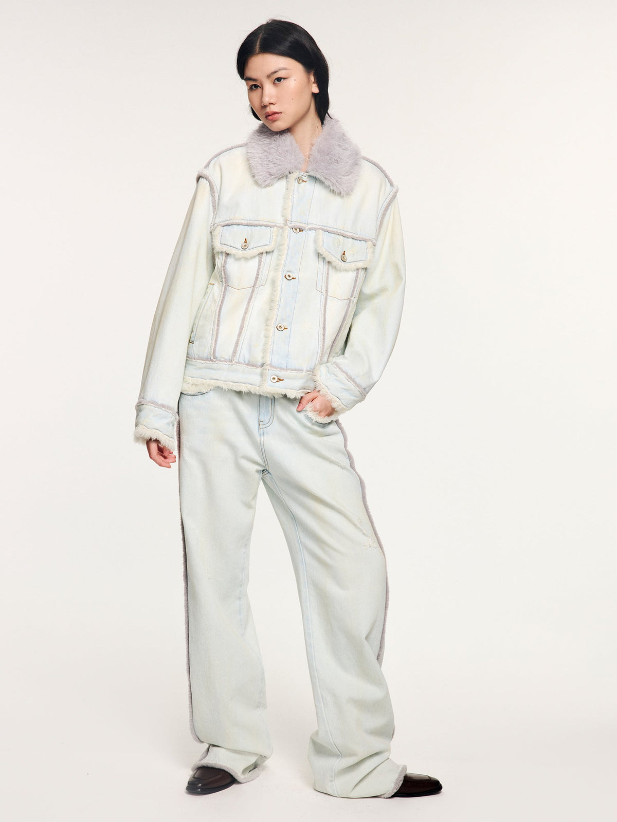 Faux fur panelled denim jacket