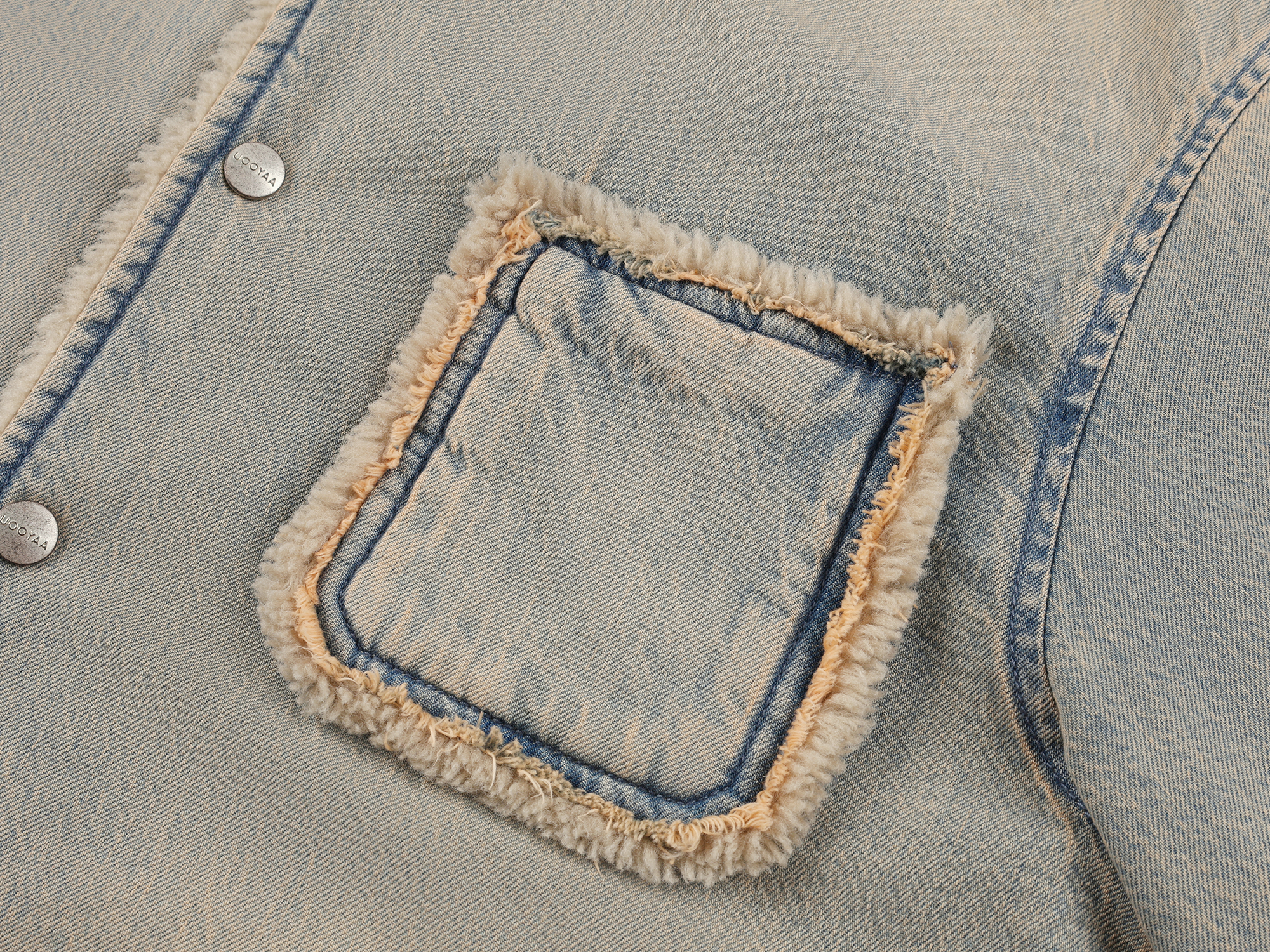 Washed raw-edge denim cotton jacket