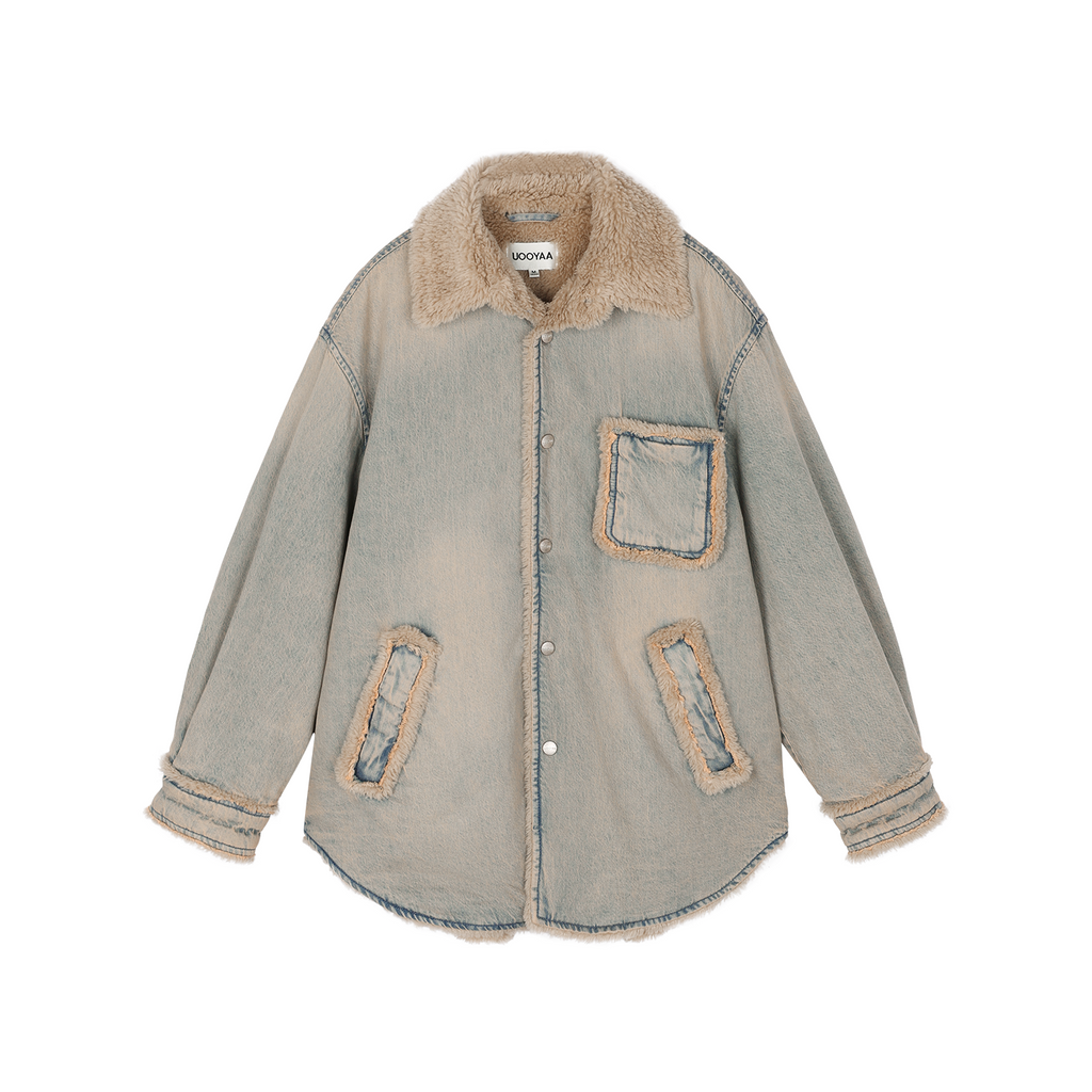 Washed raw-edge denim cotton jacket