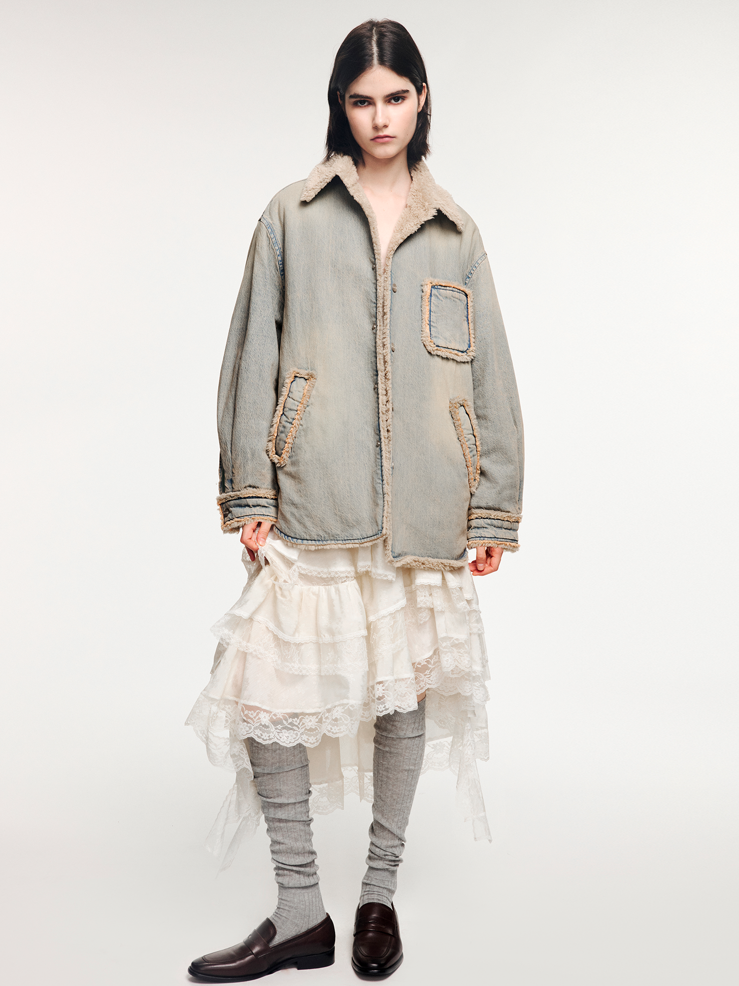 Washed raw-edge denim cotton jacket