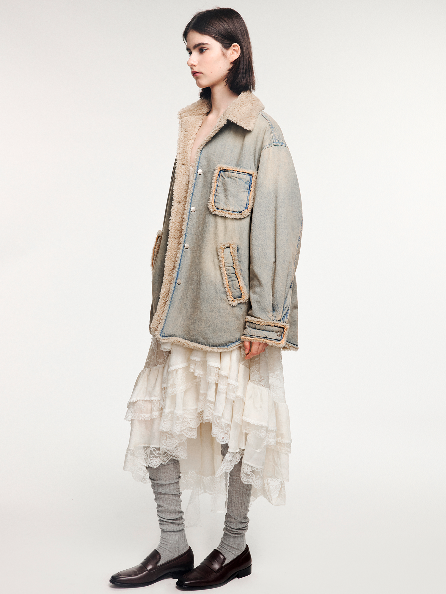 Washed raw-edge denim cotton jacket