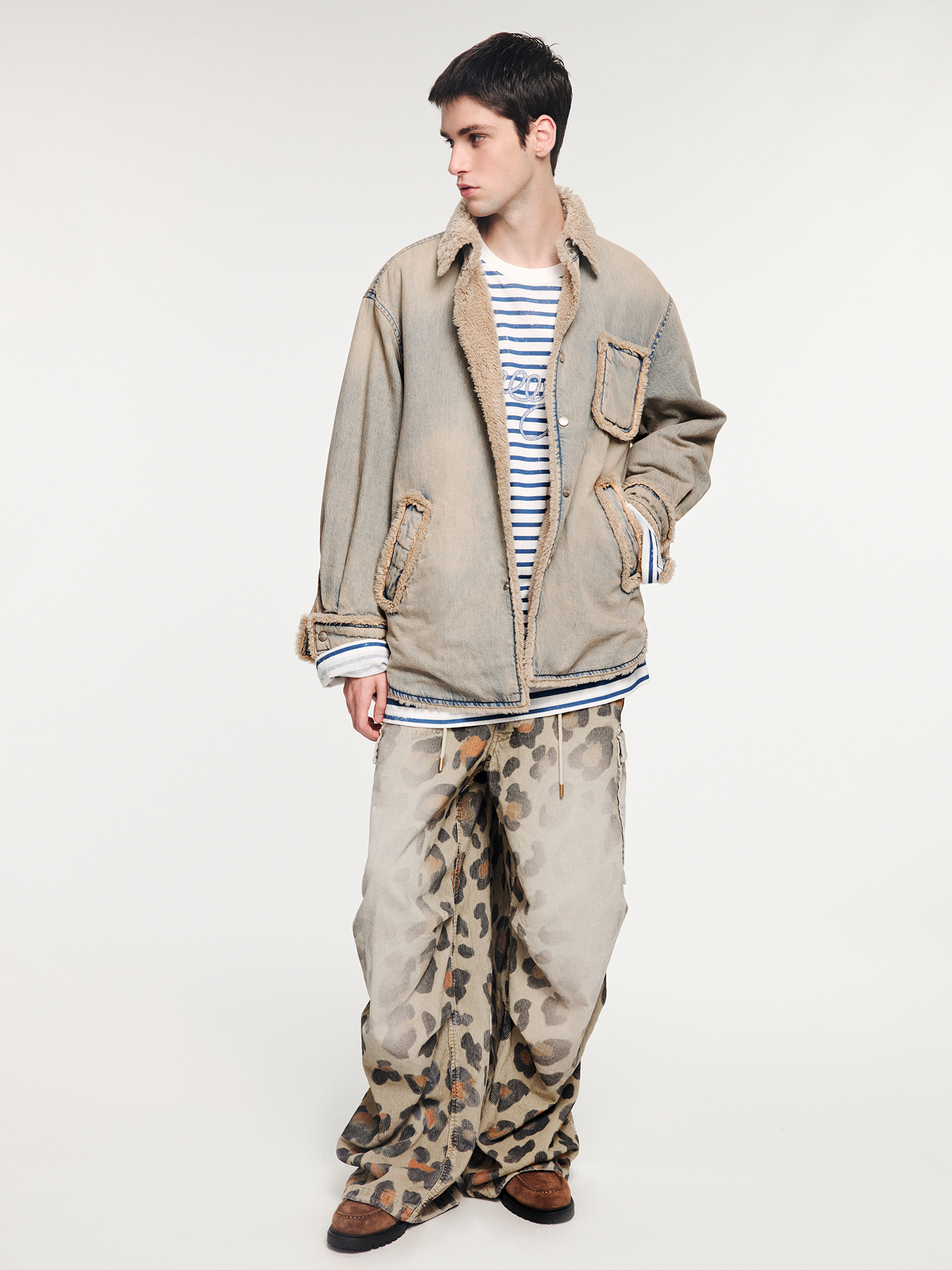 Washed raw-edge denim cotton jacket