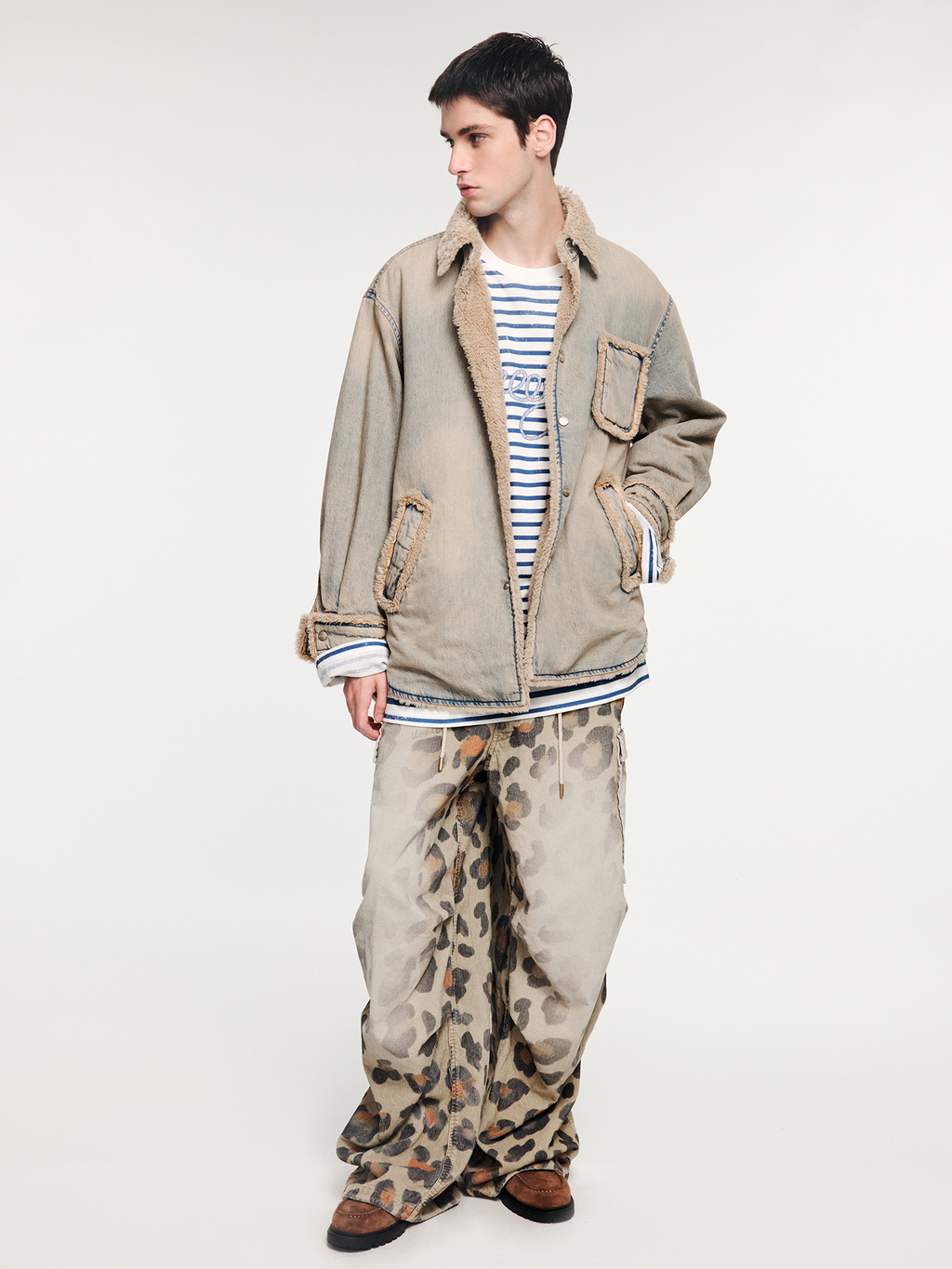 Washed raw-edge denim cotton jacket