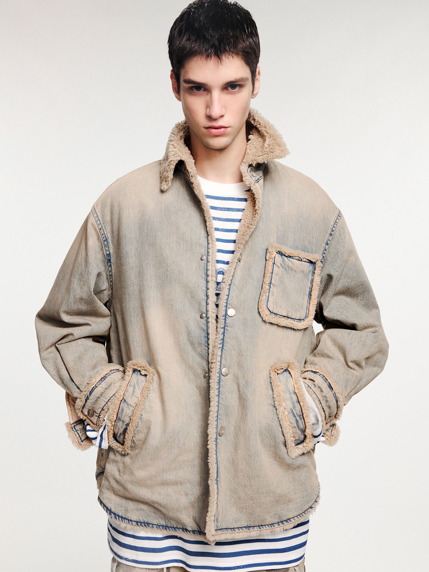 Washed raw-edge denim cotton jacket