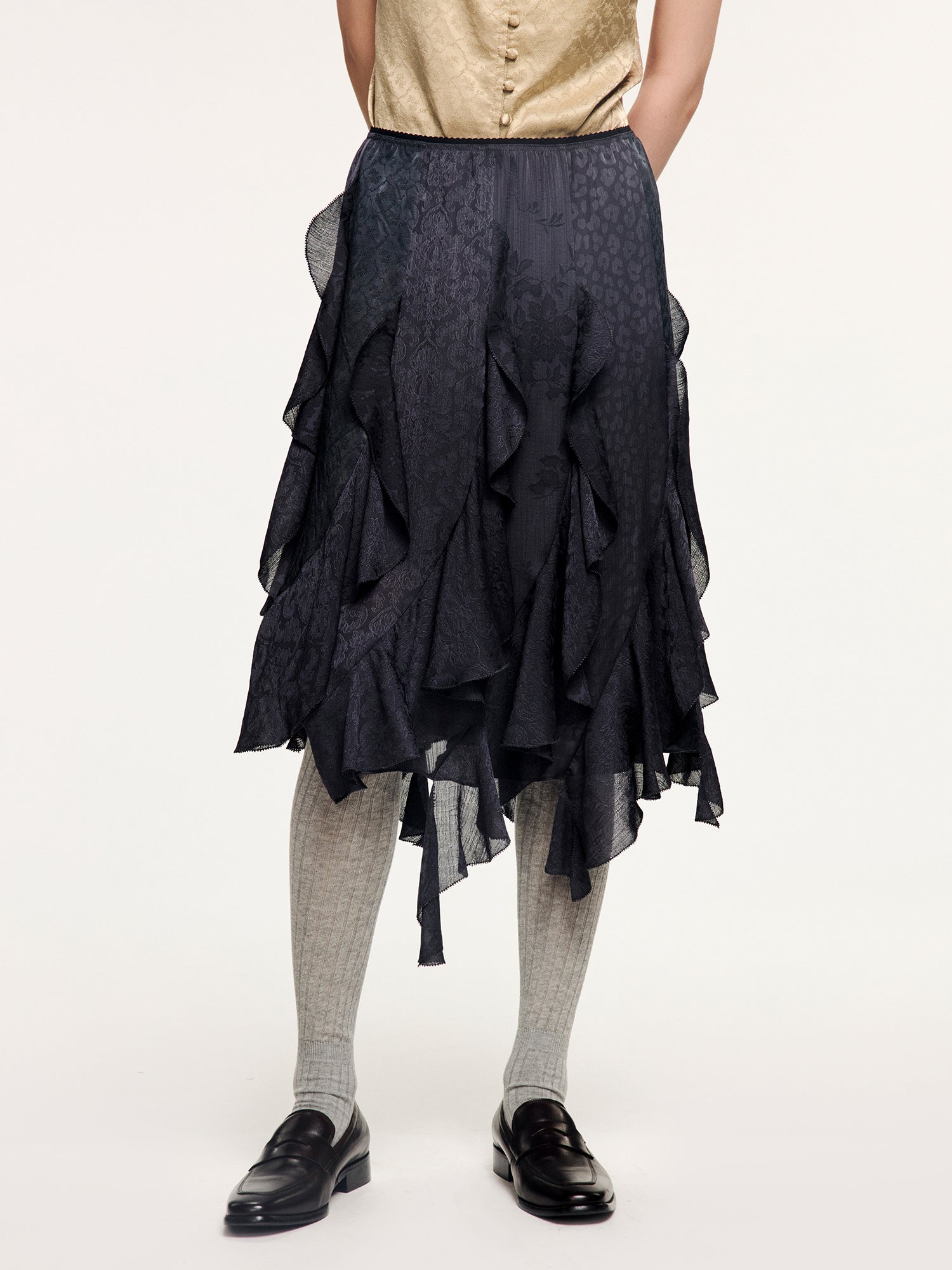 Ruffle jacquard skirt