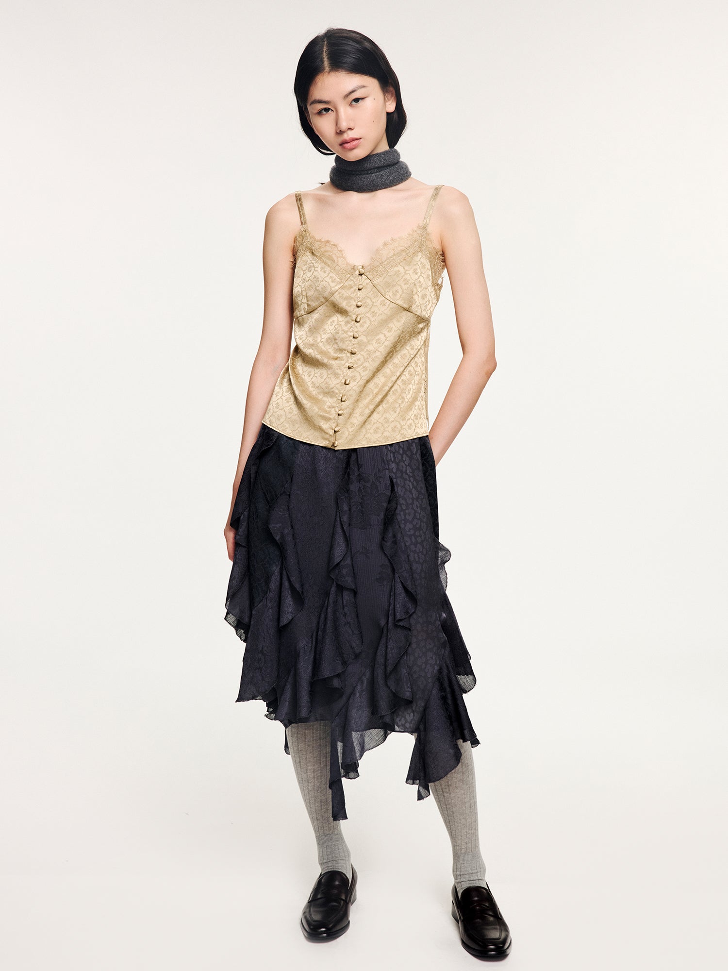 Ruffle jacquard skirt