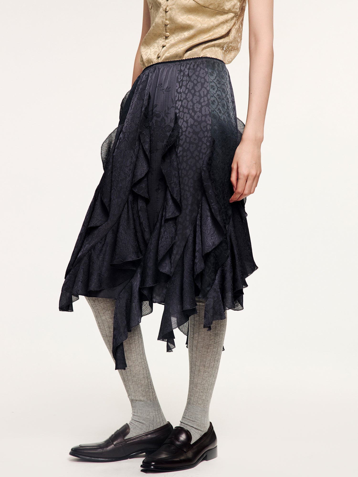 Ruffle jacquard skirt