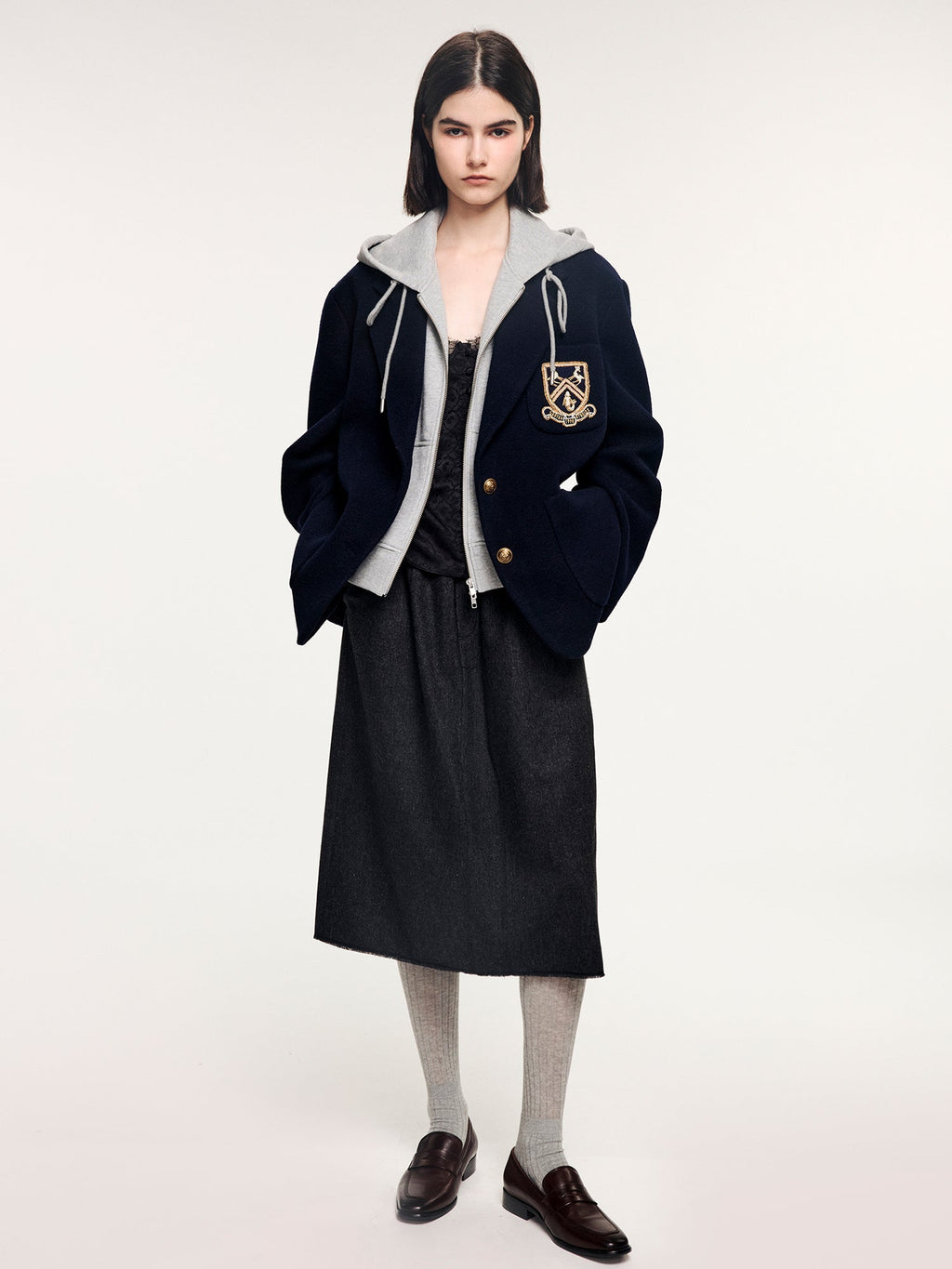 Fine wool ruched skirt