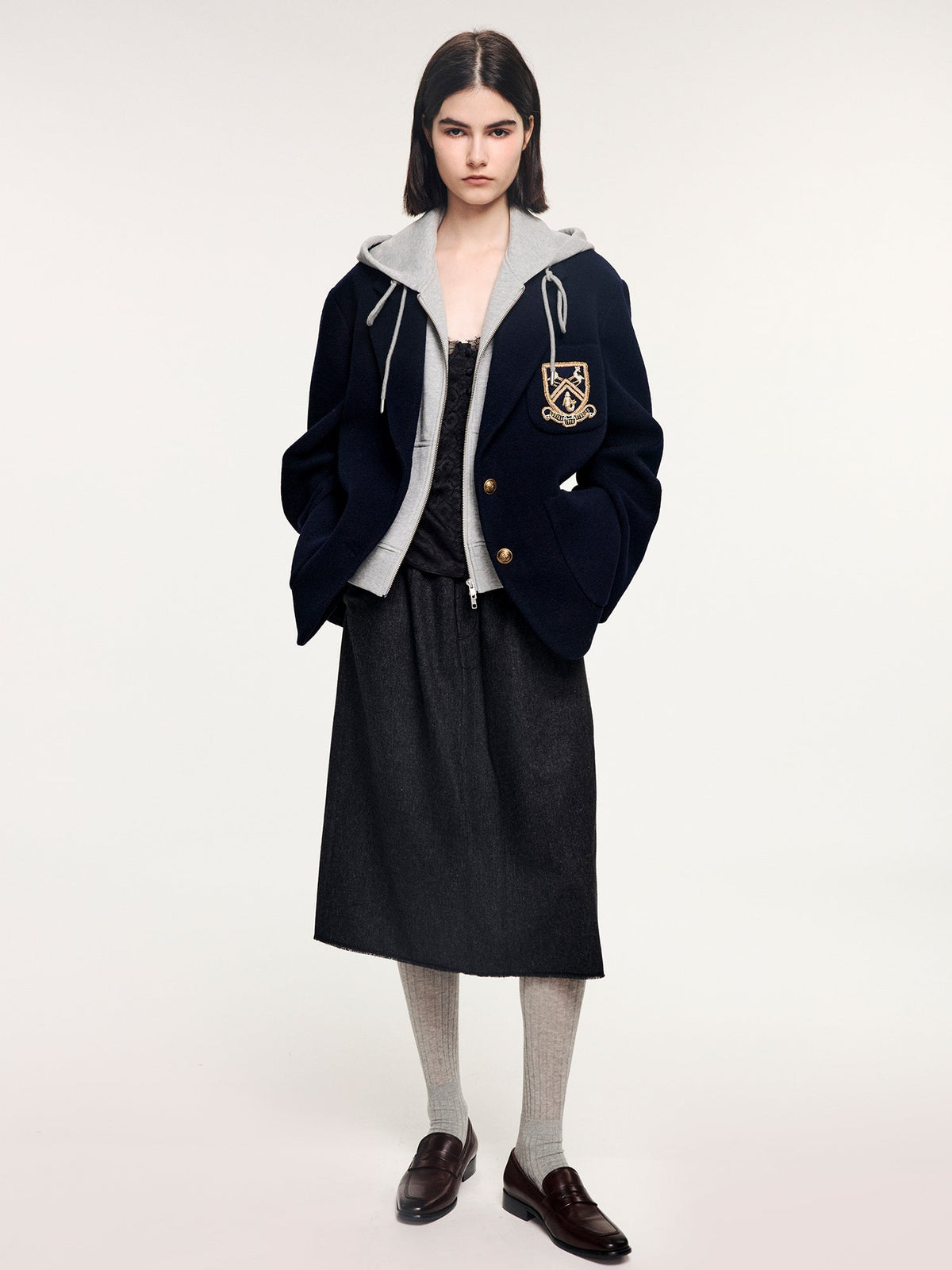 Fine wool ruched skirt