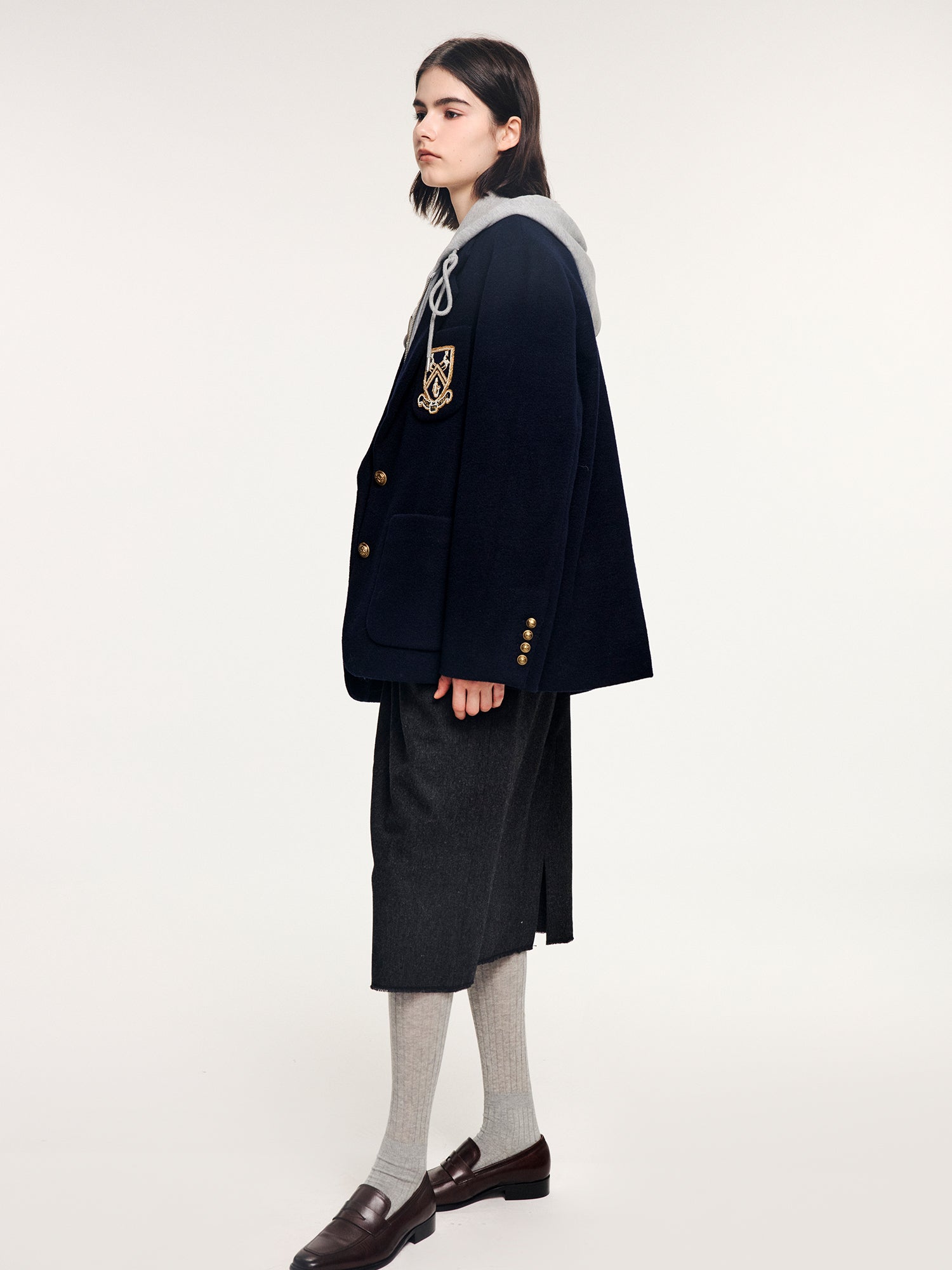 Fine wool ruched skirt