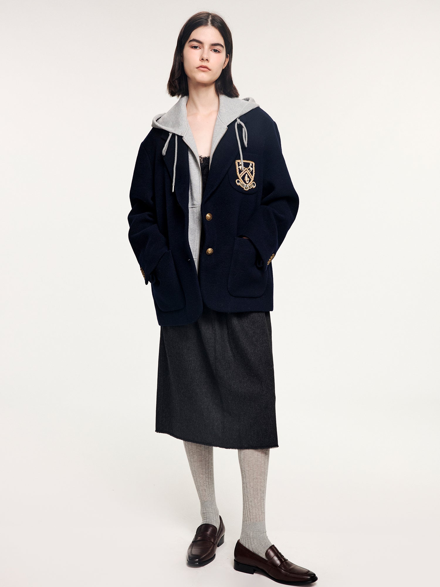 Fine wool ruched skirt