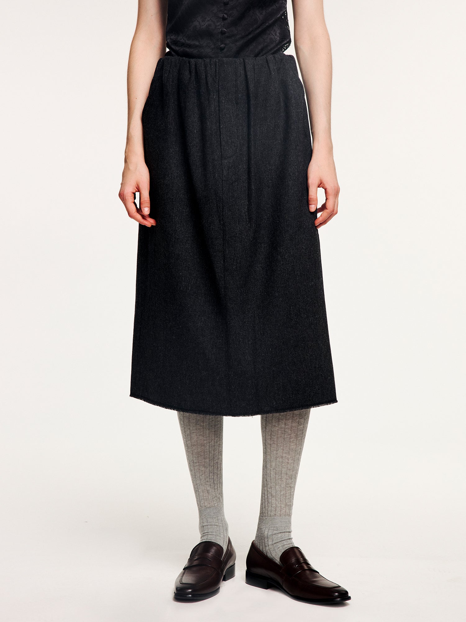 Fine wool ruched skirt