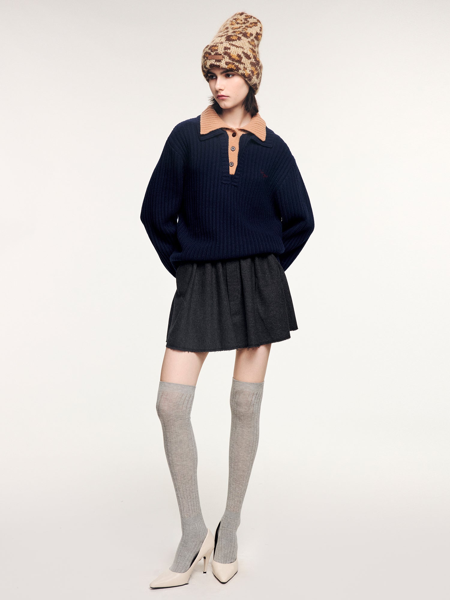 Fine wool ruched short skirt