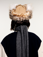 Faux fur panelled Lei Feng-style cap
