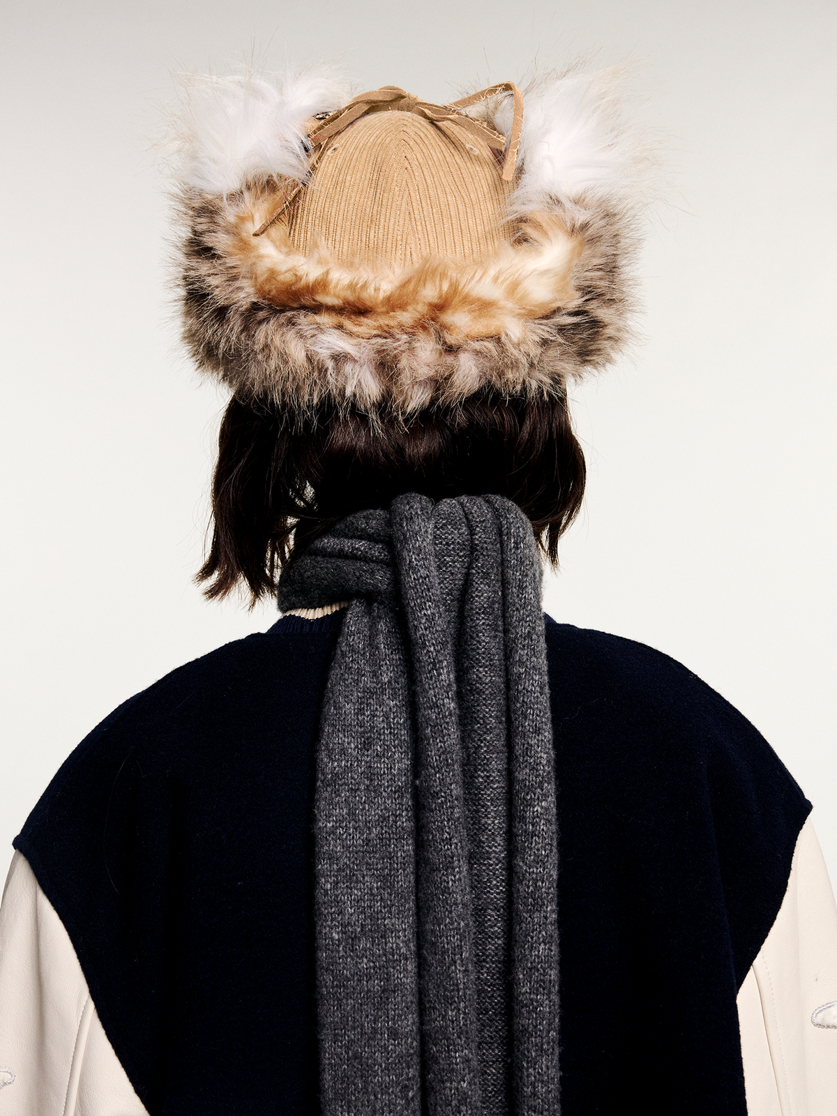 Faux fur panelled Lei Feng-style cap