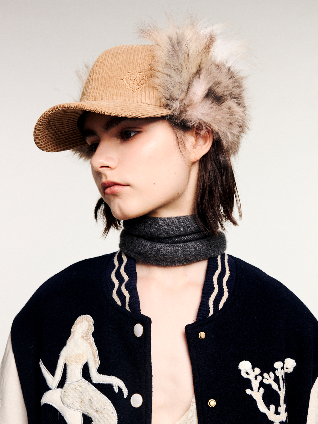 Faux fur panelled Lei Feng-style cap