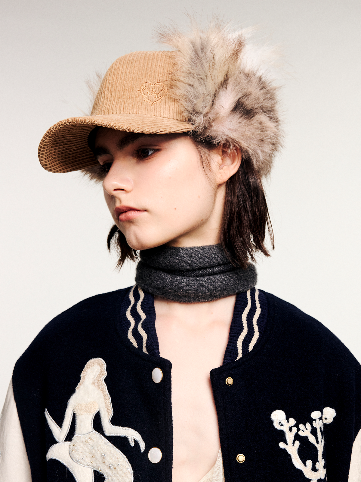 Faux fur panelled Lei Feng-style cap