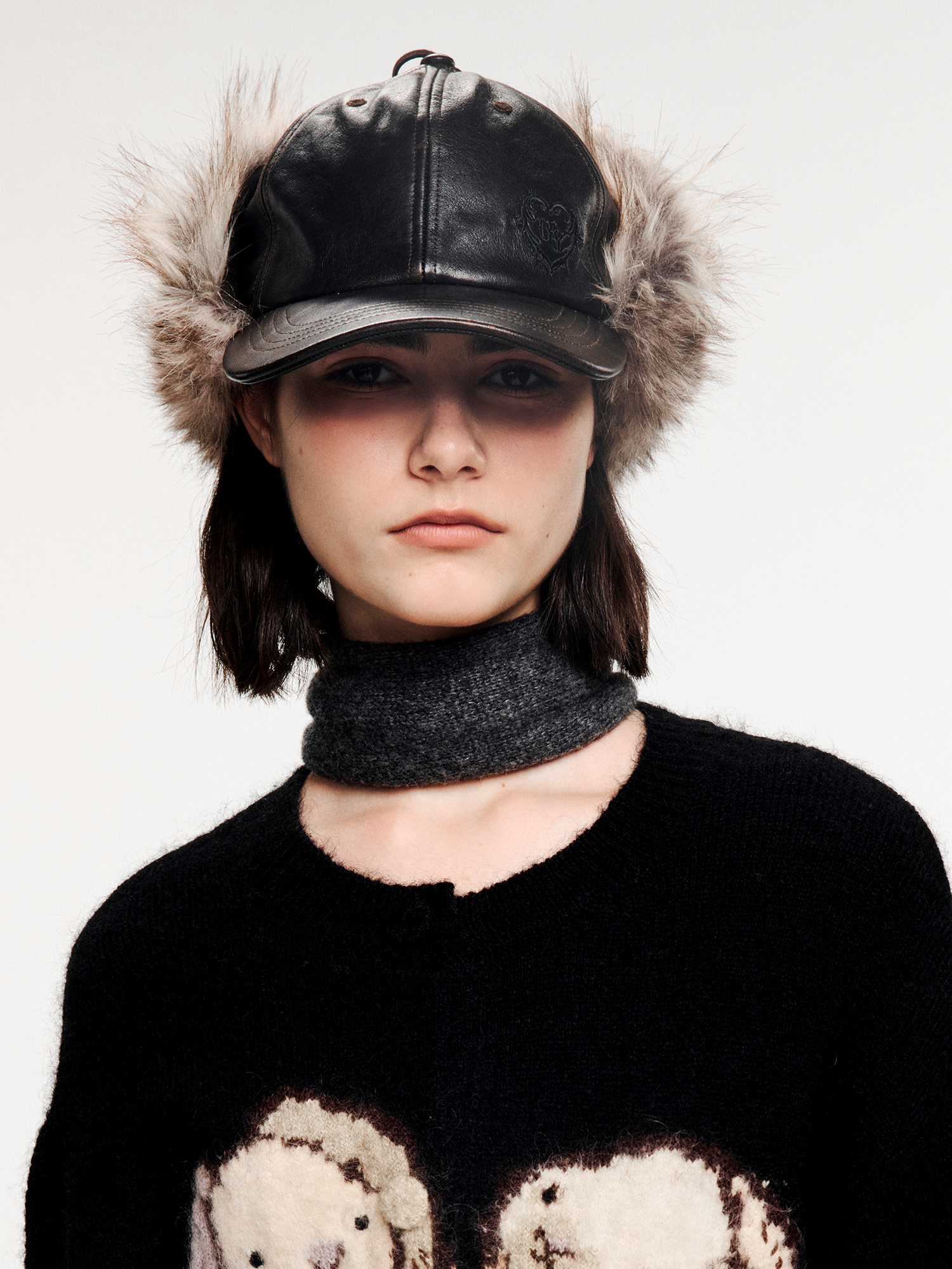 Faux fur panelled Lei Feng-style cap
