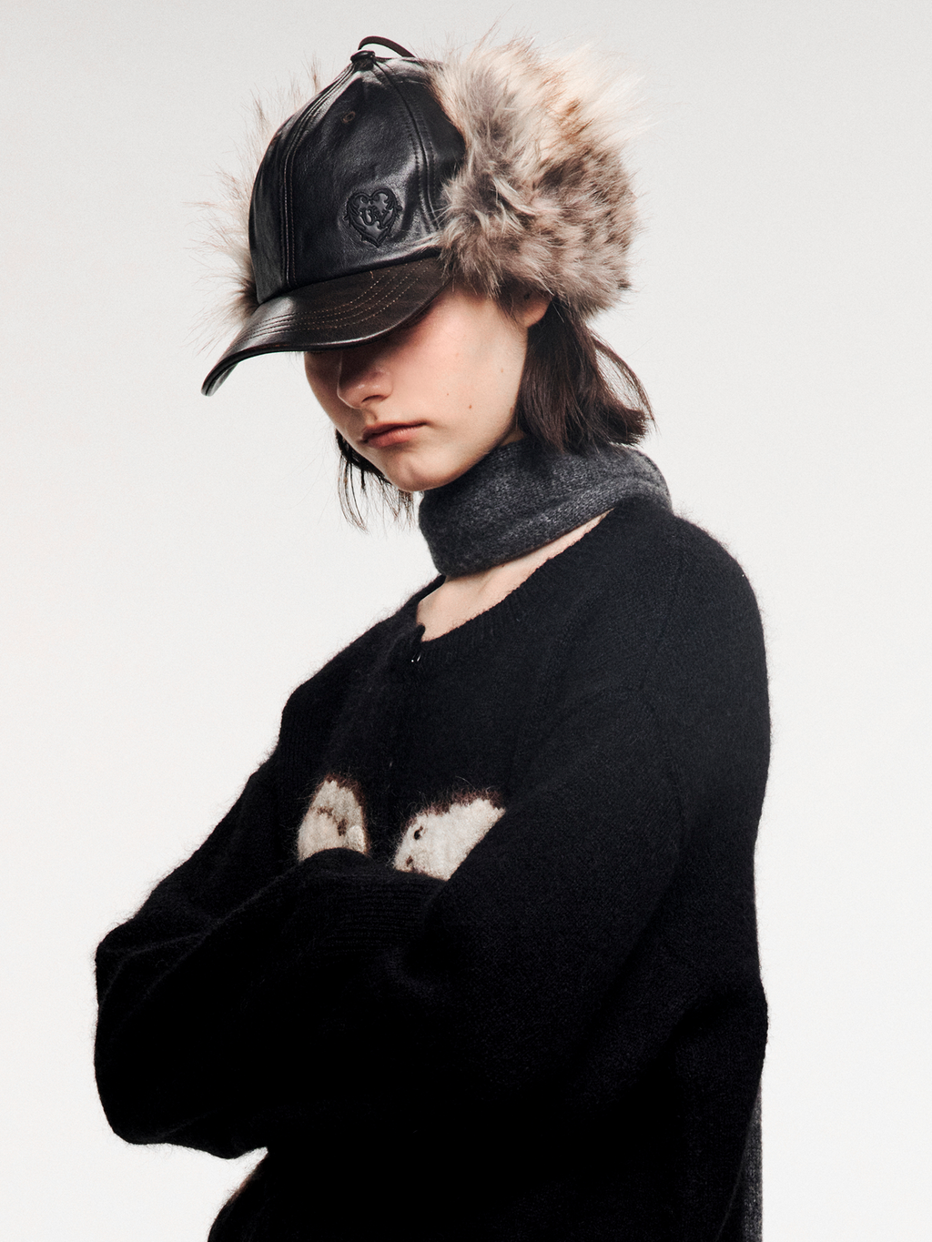 Faux fur panelled Lei Feng-style cap