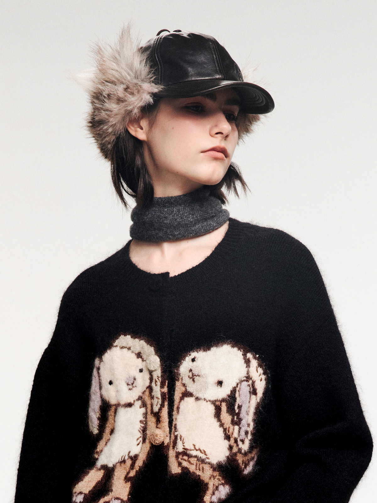 Faux fur panelled Lei Feng-style cap