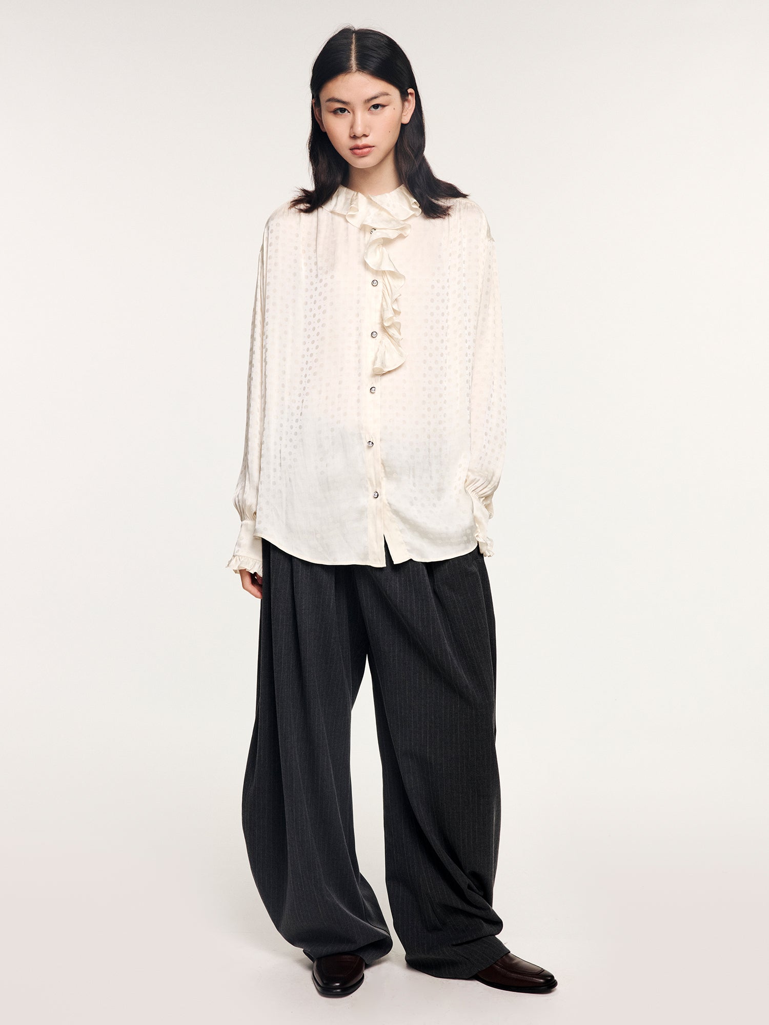Ruffled jacquard shirt