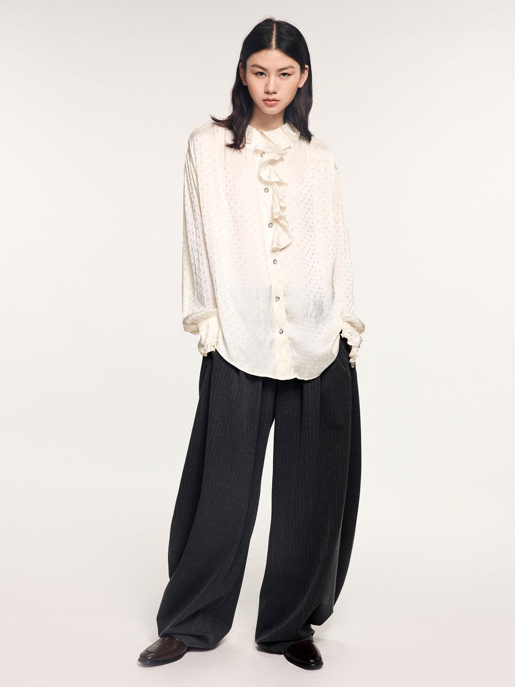 Ruffled jacquard shirt