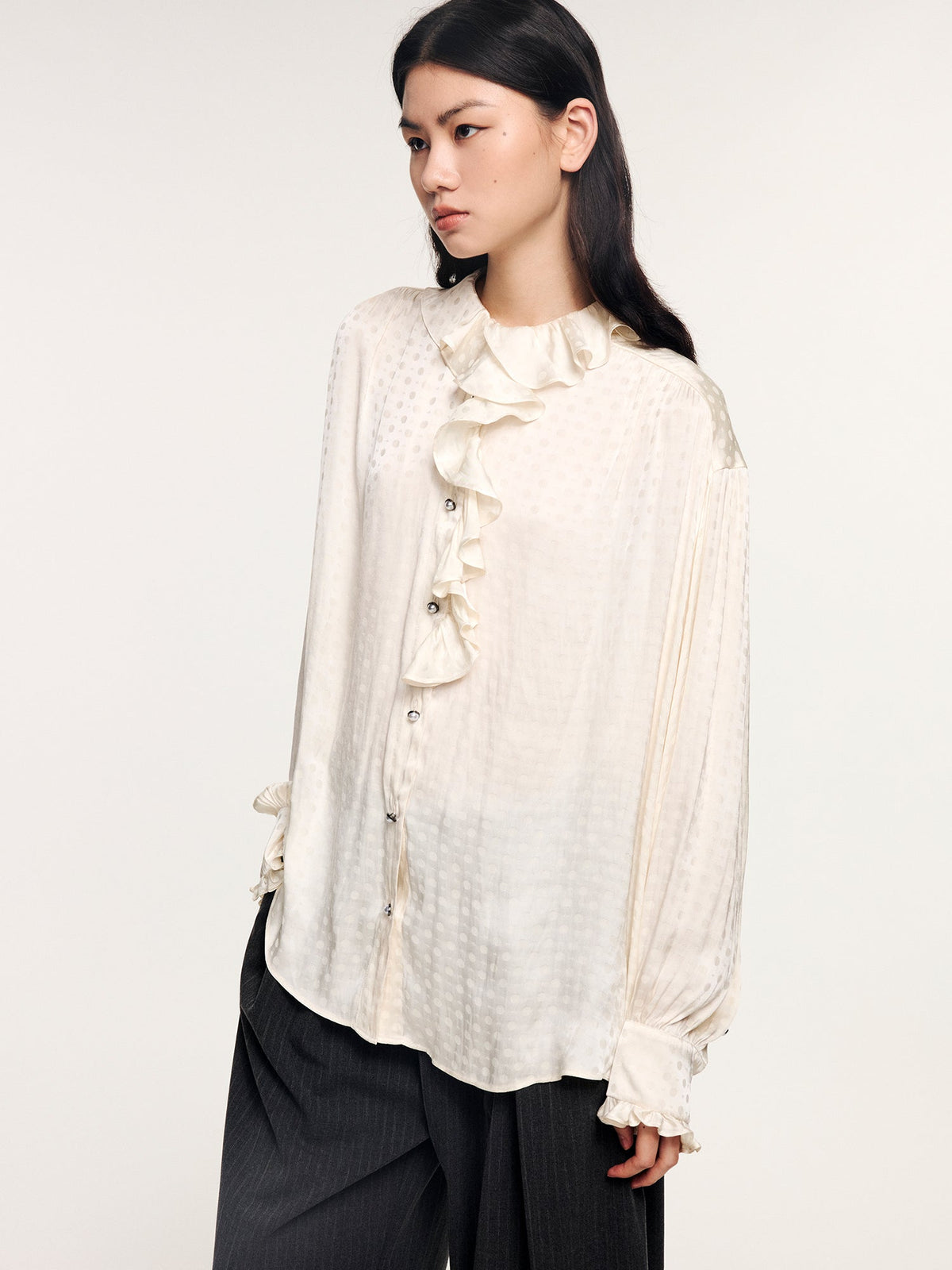 Ruffled jacquard shirt