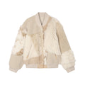 Reversible baseball jacket with shearling leather panels