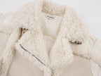 Faux fur panelled biker down jacket