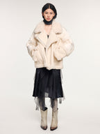 Faux fur panelled biker down jacket
