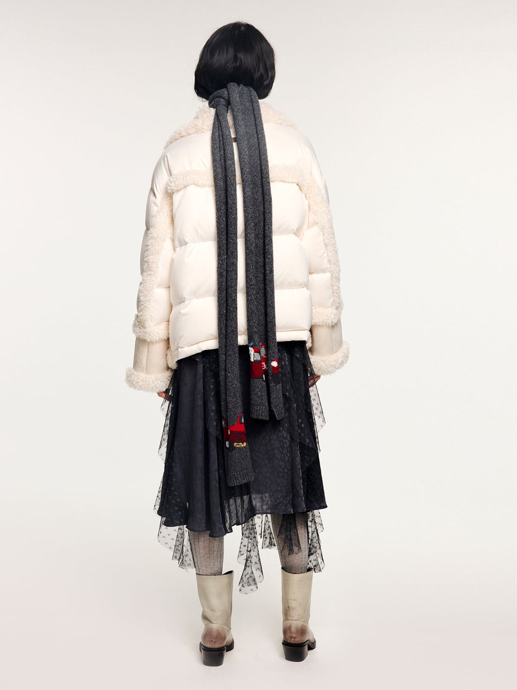 Faux fur panelled biker down jacket
