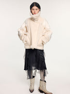 Faux fur panelled biker down jacket