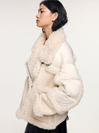 Faux fur panelled biker down jacket