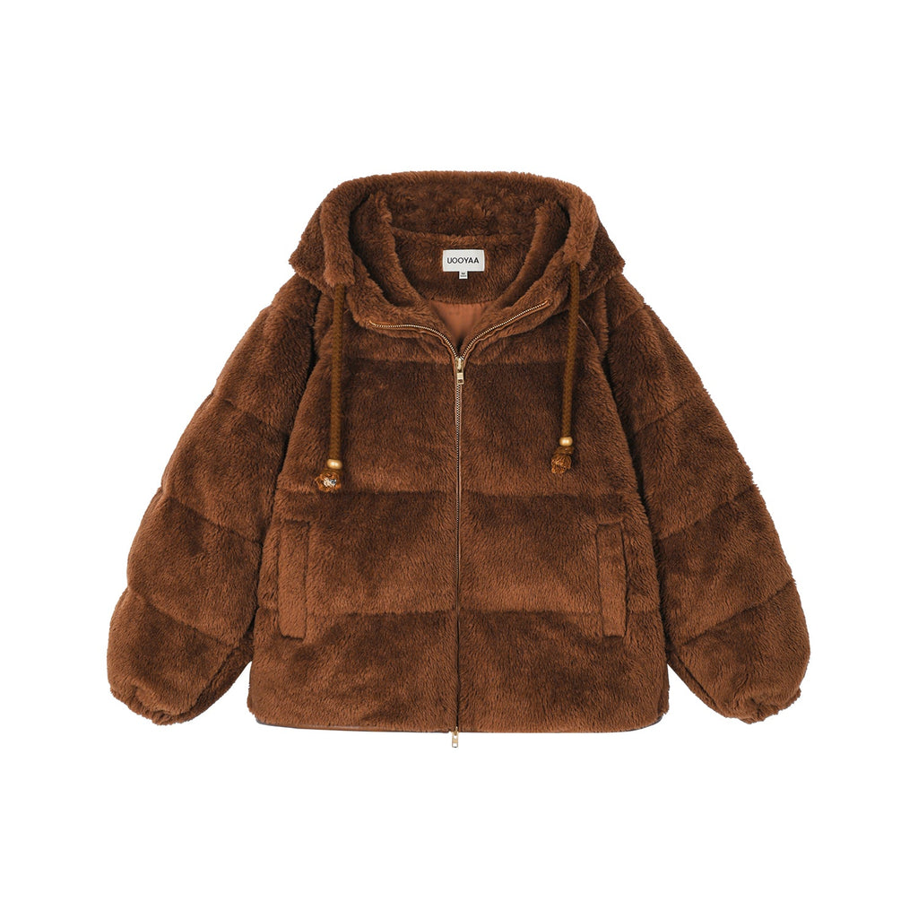 Plush hooded puffer jacket