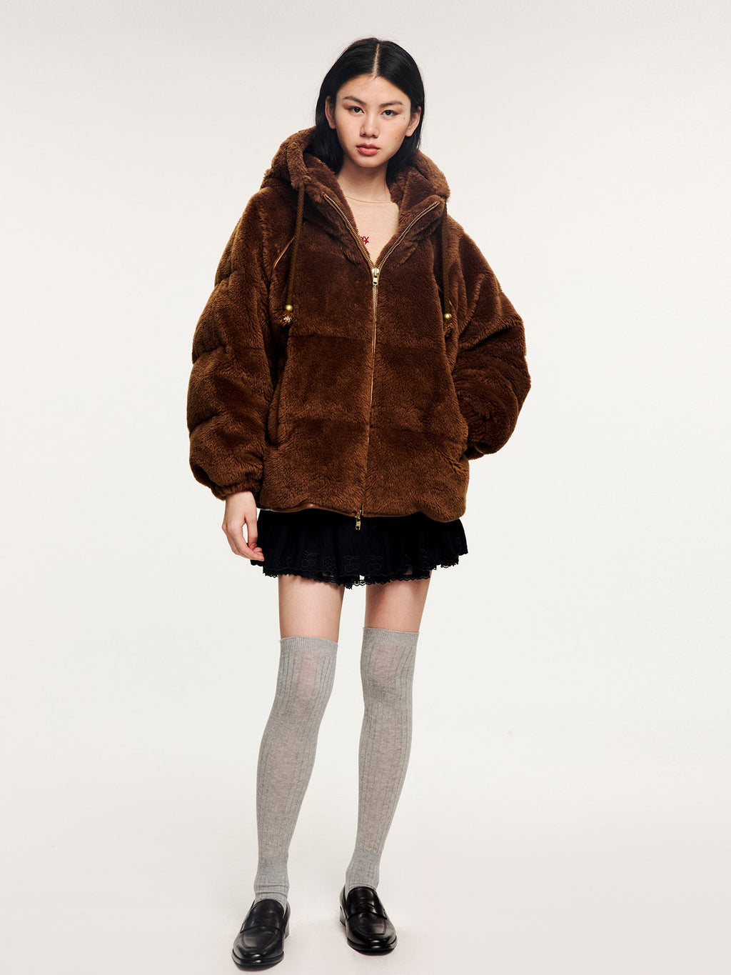 Plush hooded puffer jacket
