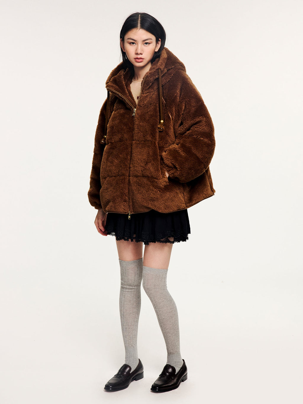 Plush hooded puffer jacket