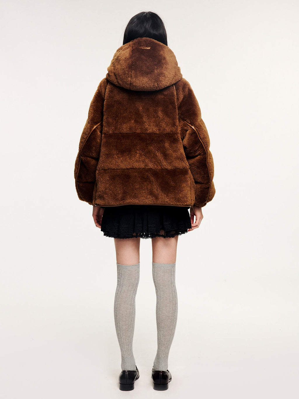 Plush hooded puffer jacket