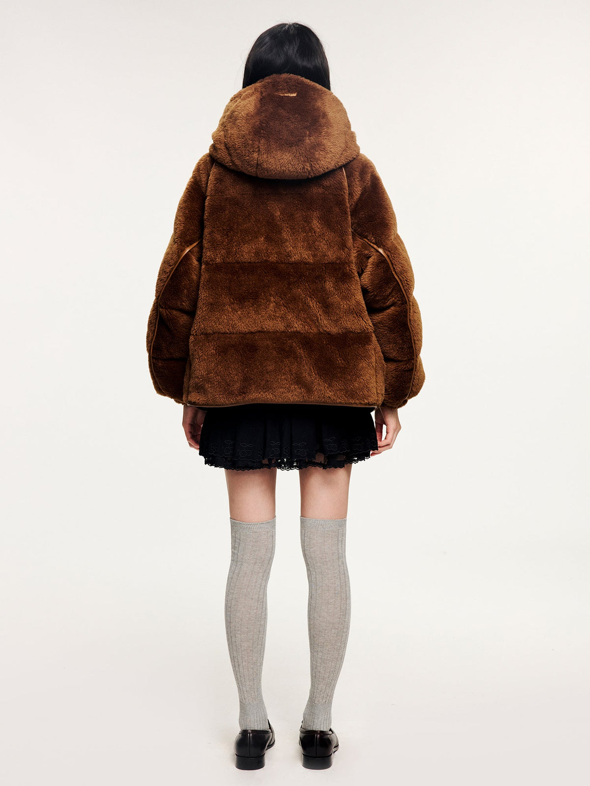 Plush hooded puffer jacket